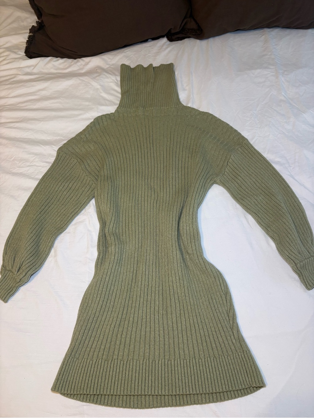 Amazon Olive Green Ribbed Turtleneck Sweater Dress - Long Sleeve